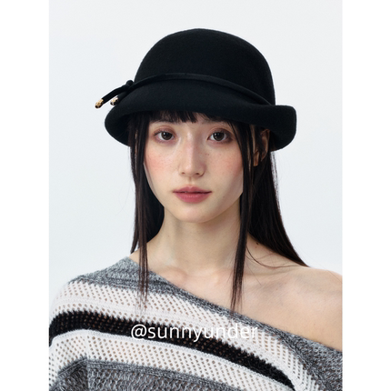 留洋千金大小姐风翘沿礼帽女秋冬韩版日系显脸小羊毛呢贝雷帽ins