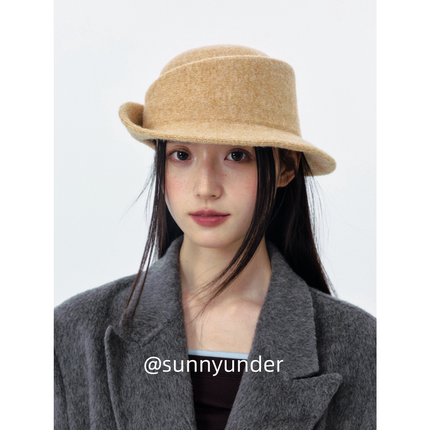 优雅单边翘沿礼帽女春秋冬季韩版日系百搭休闲显脸小马术帽潮ins