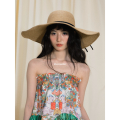 可折叠大帽檐日本草编草帽女夏季时尚海边沙滩太阳帽子度假遮阳帽
