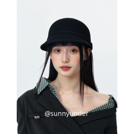 复古纽扣羊毛呢马术帽子女春秋冬韩版日系百搭显脸小报童帽潮ins