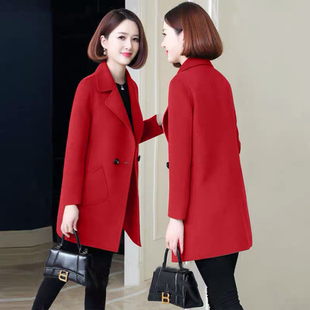 秋冬季新款中老年外套女双面绒中长款修身上衣气质妈妈长袖