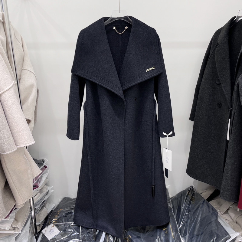 气质中长款双面羊毛呢大衣女2025冬季新款修身绑带长袖呢子外套