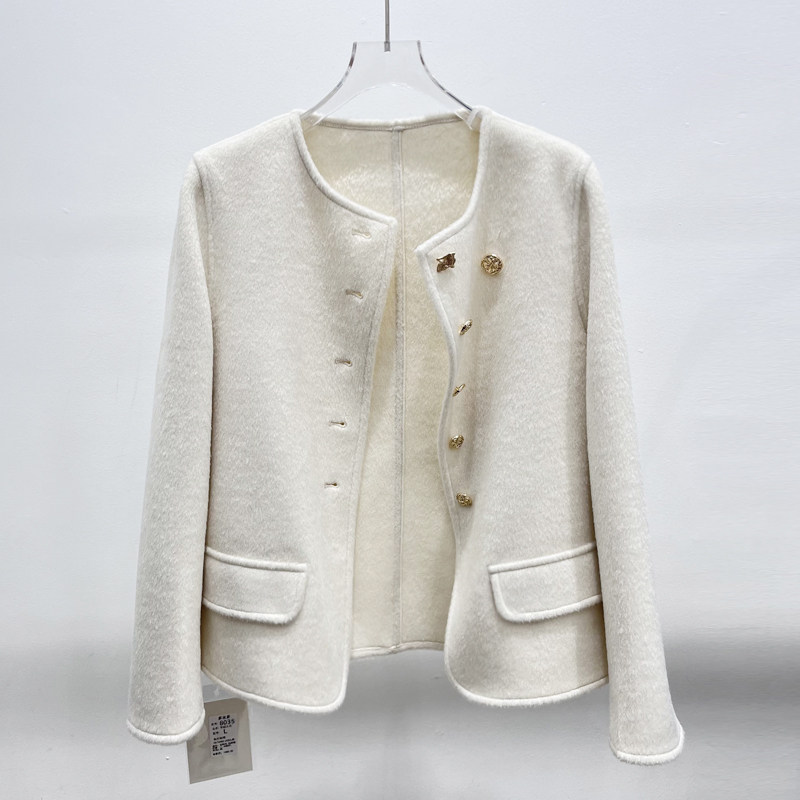 2025秋冬季新款双面羊毛呢短款大衣女潮流百搭圆领单排扣呢子外套