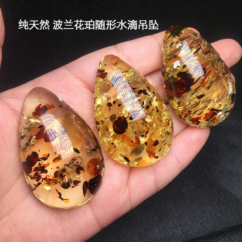 波兰花珀水滴纯天然花琥珀随形吊坠欧洲工艺波罗的海琥珀蜜蜡风景