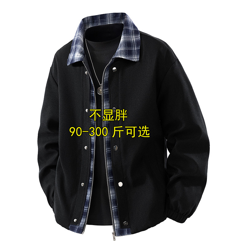 假两件外套男春秋新大码中老年潮牌宽松翻领上衣时尚百搭休闲夹克