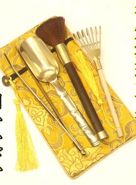 黄铜香灰工具清理一套装香灰铲香勺香耙子上香清理铜香根夹佛尘扫