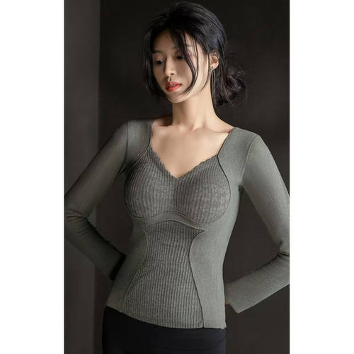 冬季自带胸垫保暖衣长袖打底衫自带胸垫免穿内衣8816长袖