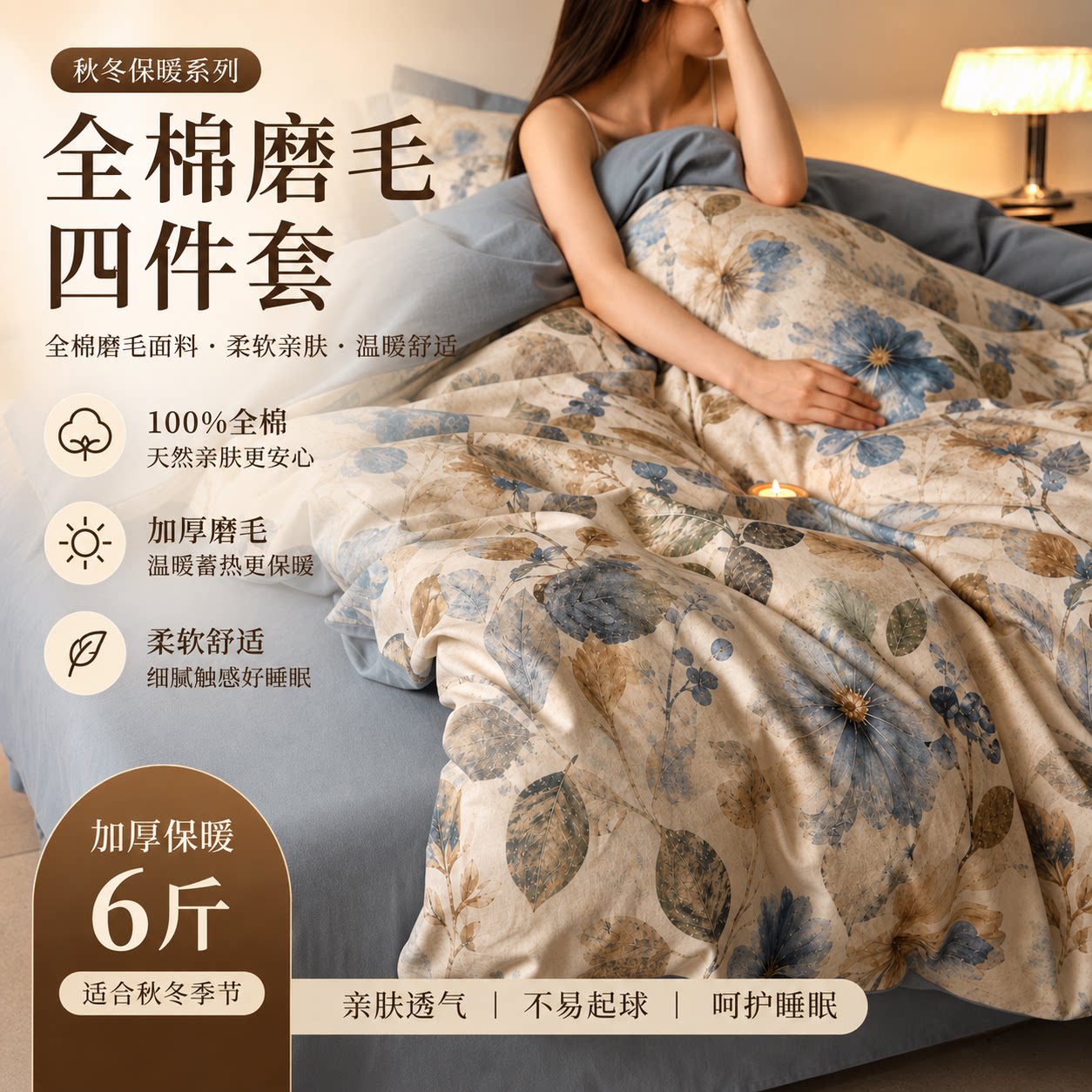 2026新款100%全棉磨毛四件套纯棉被套三件套被罩秋冬保暖床上用品