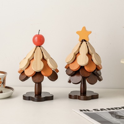 隔热垫实木餐桌面防烫家用一棵树杯垫竹制摆件圣诞树砂锅饭菜折叠