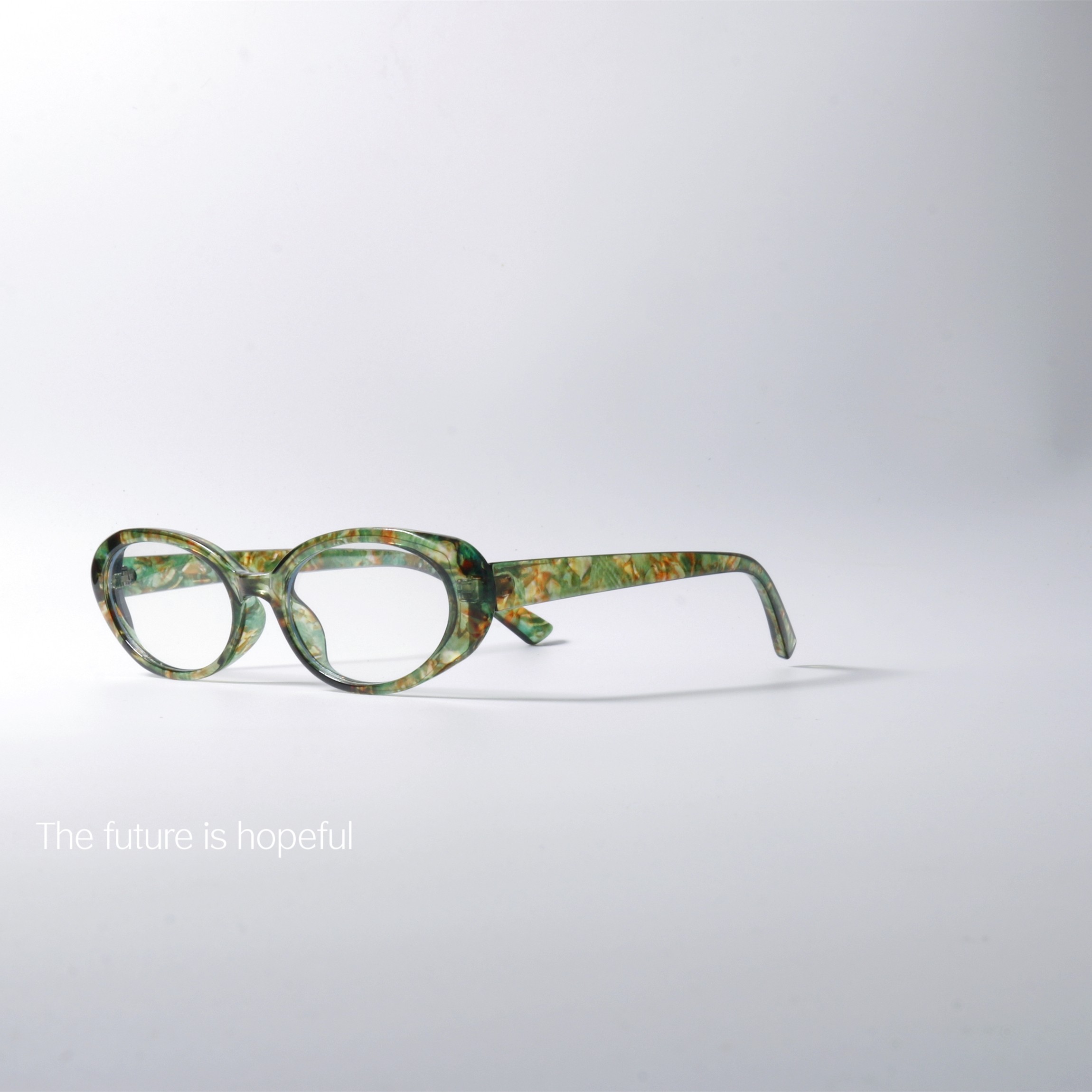 小众椭圆形碎花平光眼镜防蓝光可配近视亮色复古猫眼橘色眼镜框架