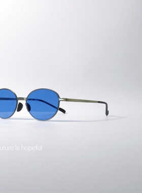超薄设计椭圆形蓝色墨镜UV400防紫外线辐射超轻小众个性太阳眼镜