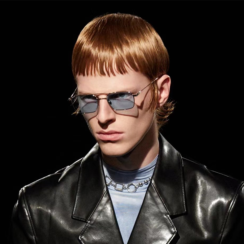 质感双梁窄框金边方形太阳镜金属框防蓝光平光镜可配近视情侣墨镜