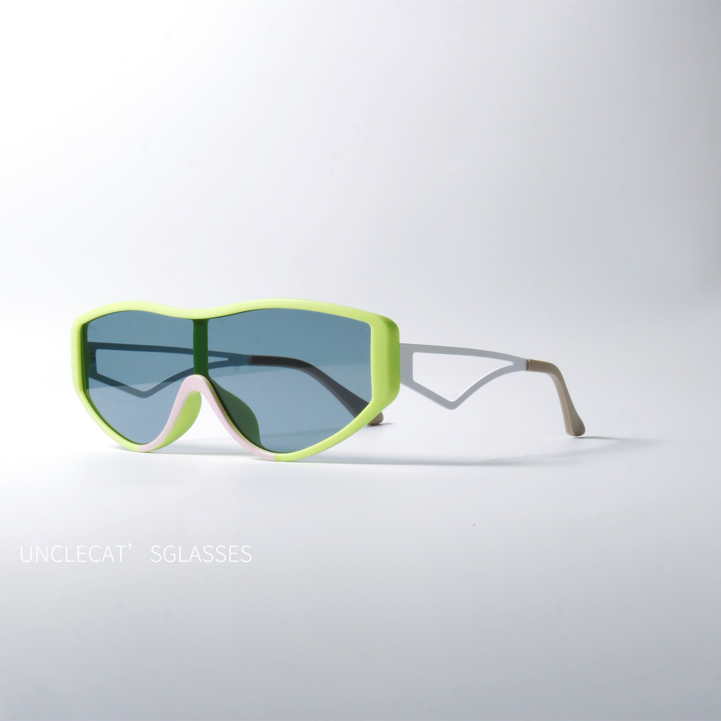 撞色设计荧光绿元素连体墨镜UV400防紫外线辐射防晒一片太阳眼镜