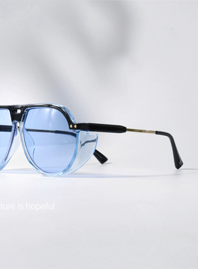 果冻色飞行员式太阳眼镜UV400设计感个性复古大框蓝色情侣潮墨镜