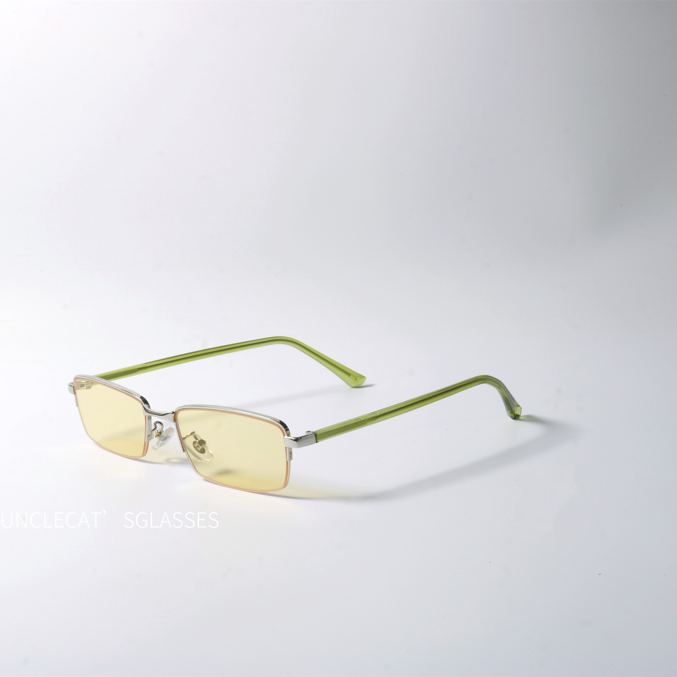 黄色搭配绿色小清新太阳眼镜UV400防紫外线辐射半框设计近视墨镜