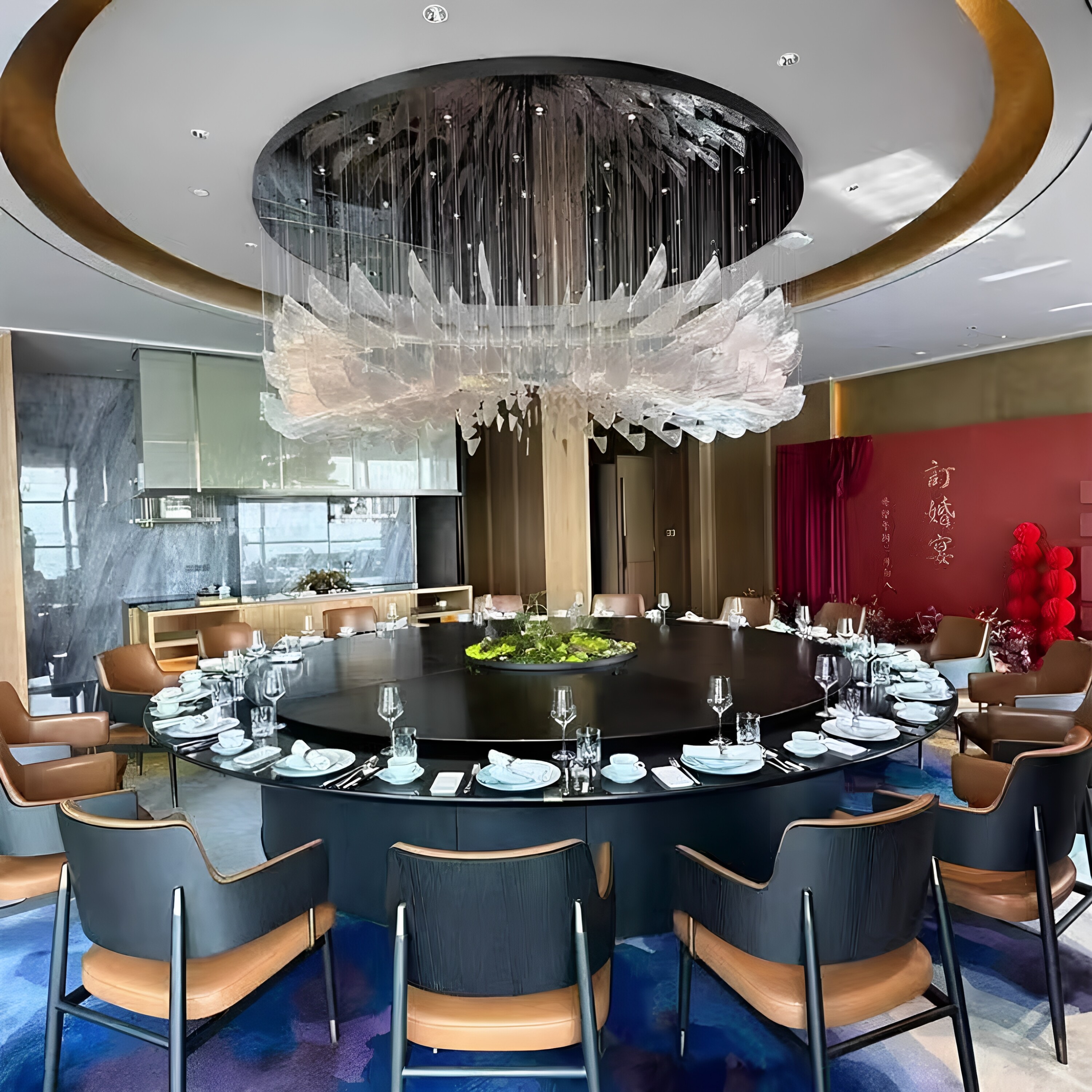 艺术玻璃餐厅灯轻奢酒店宴会厅吊灯大型圆形水晶装饰包房会所灯具