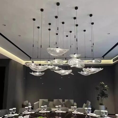 酒店包厢吊灯荷叶透明玻璃店铺商用会所餐厅酒楼卡座咖啡厅清吧灯