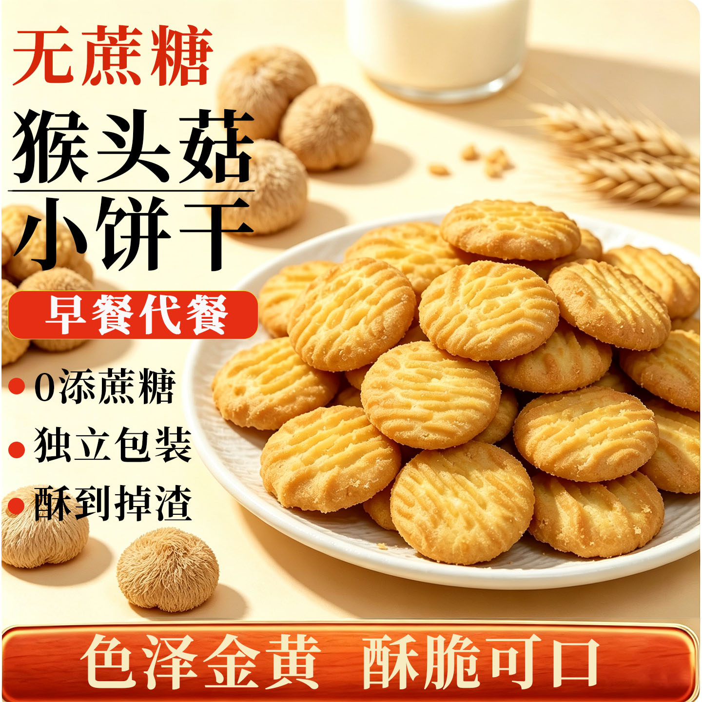 猴菇小圆猴头菇饼干养早餐胃糖尿人老人糖人友控无蔗糖零食品大全