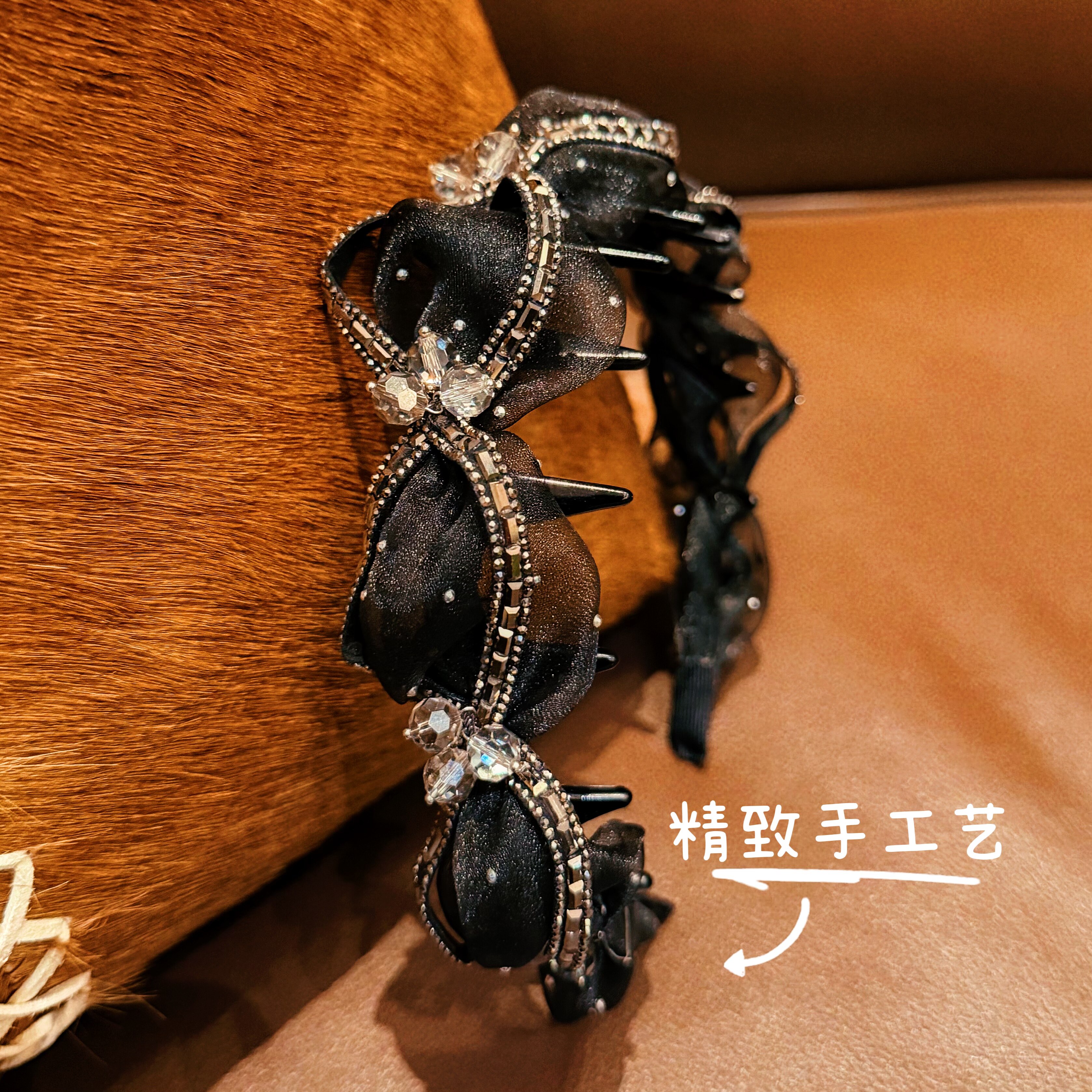 张太太2917精致手工黑色水晶发箍女时尚简约星光璨高颅顶头箍