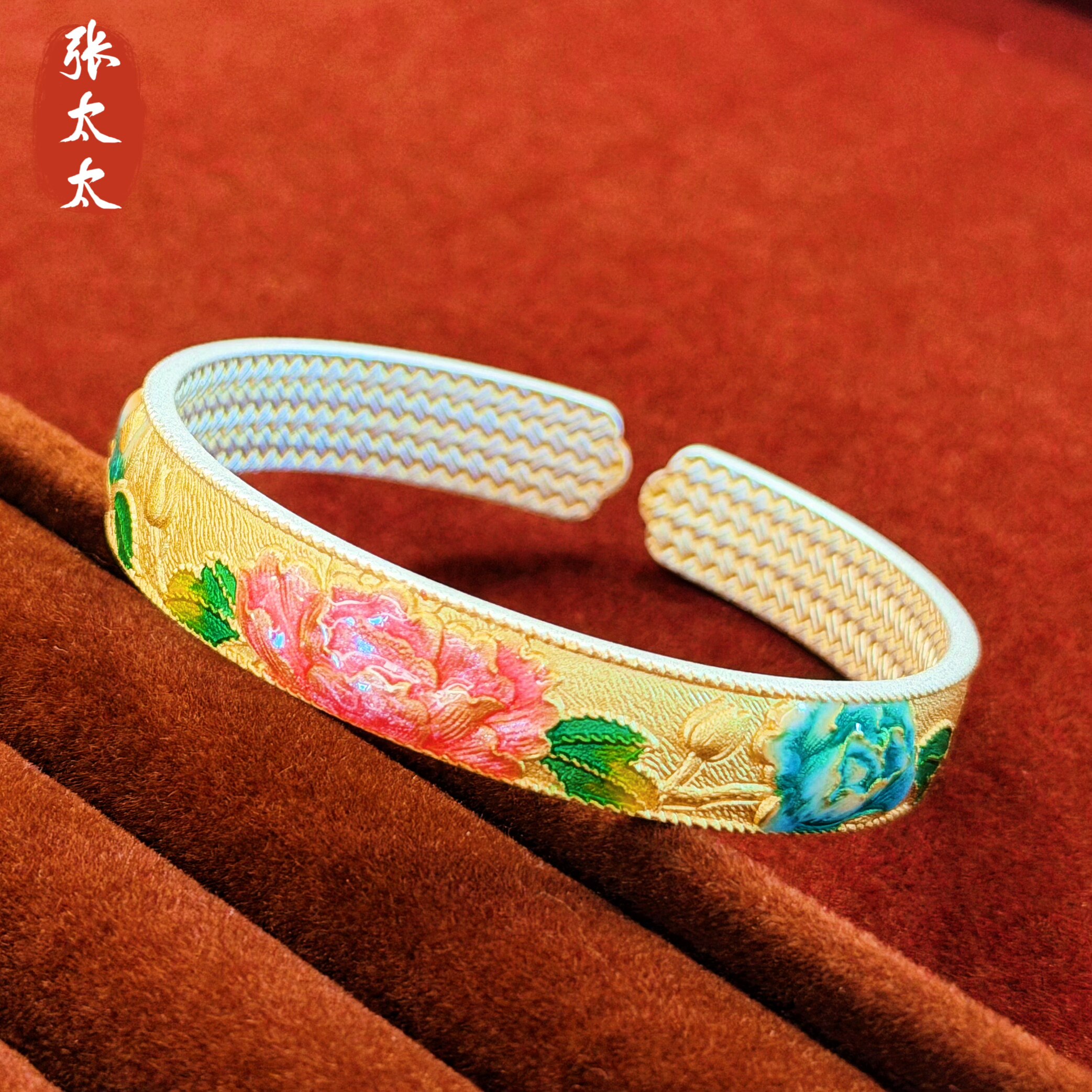 张太太编号23613红牡丹花手镯克重约40克足银999开口宽约10咪