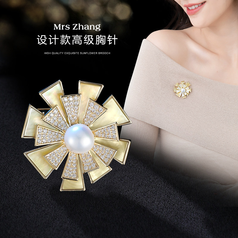 淡水珍珠花朵胸扣高档胸针轻奢华胸花大衣别针配饰气质送妈妈礼品