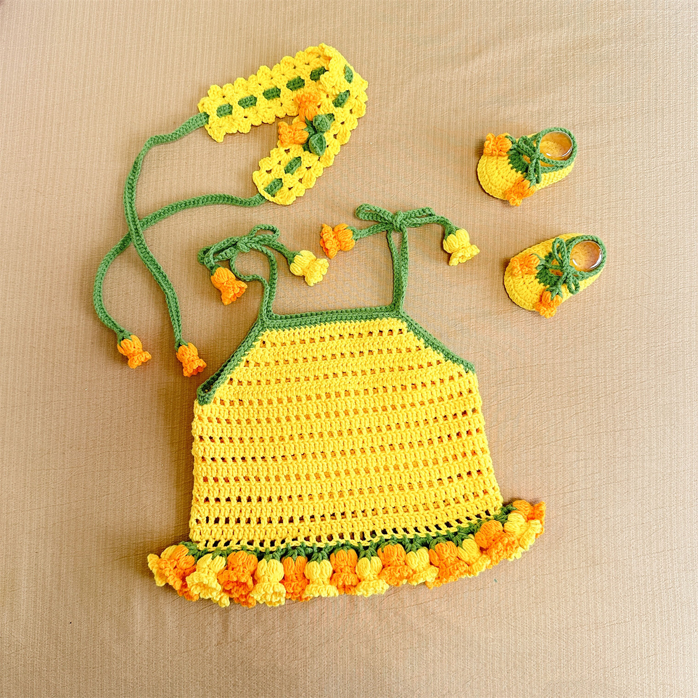 铃兰花背心手工DIY编织宝宝发带鞋子针织吊带钩针纯棉毛线材料包