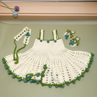 手工diy编织玫瑰花裙子女宝宝发带婴儿鞋子钩针纯棉毛线材料包