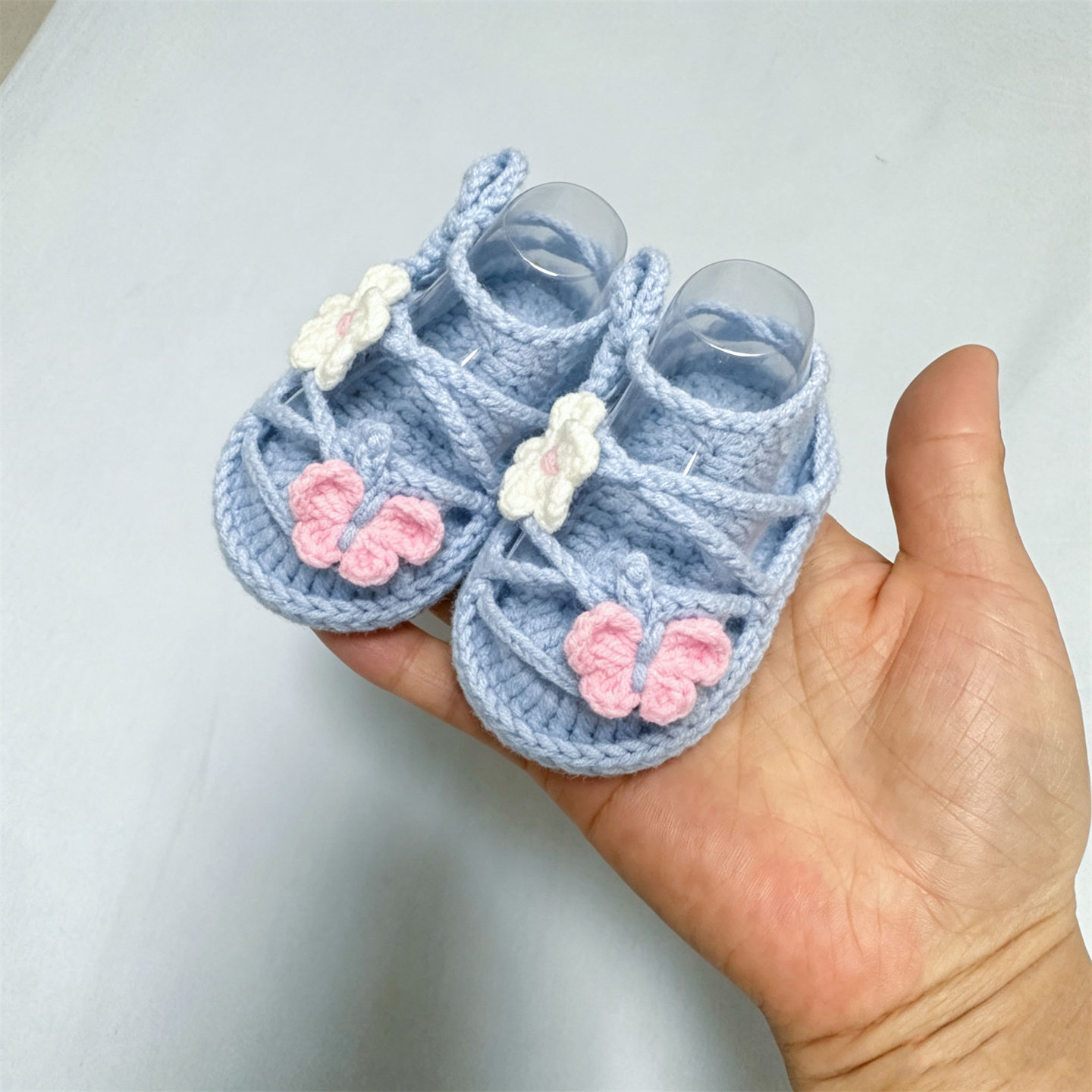 蝴蝶凉鞋手工diy编织钩针纯棉毛线婴儿鞋子自制夏季宝宝鞋材料包