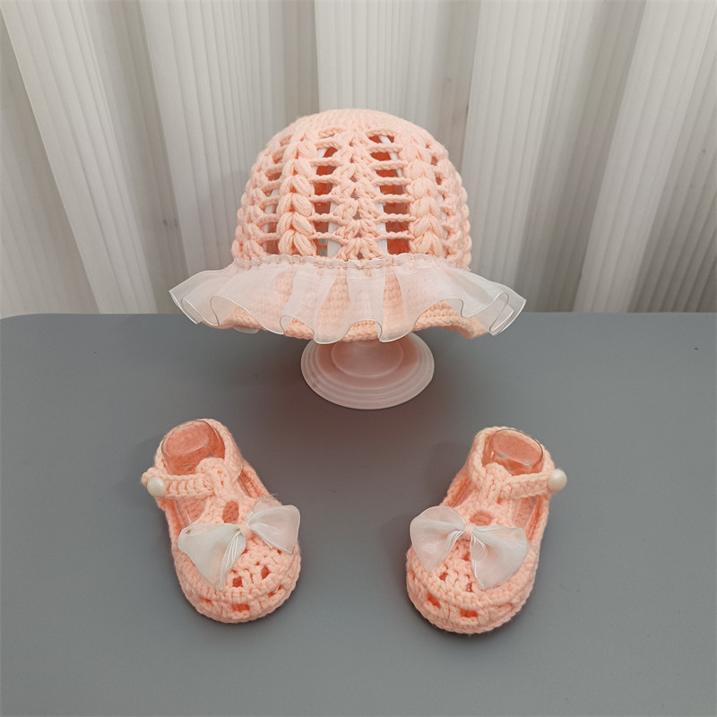 婴幼儿遮阳凉鞋手i工dy蕾丝夏凉帽帽宝宝鞋子毛钩线编wcl制针材料