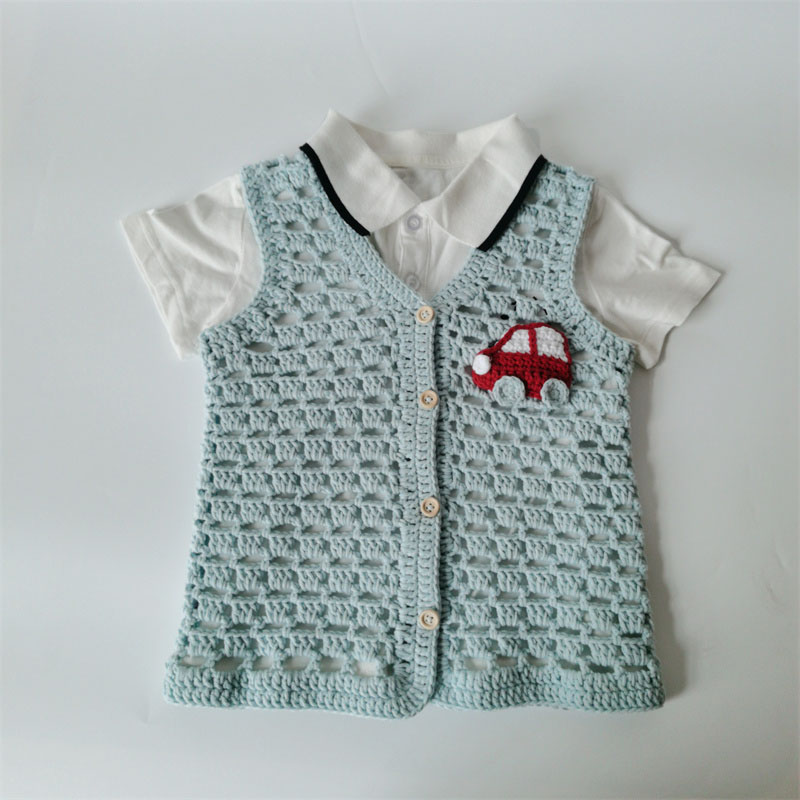 手工编织儿童马甲基础款宝宝毛线开衫男孩小汽车diy牛奶棉材料包