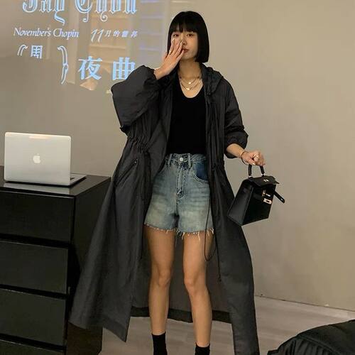 夏季新款防晒衣女时尚长款防晒风衣外套宽松显瘦洋气轻薄长袖连帽