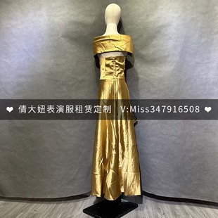 成都出租定制潮奢婚纱女士大码晚礼服港风抹胸金色敬酒服长连衣裙