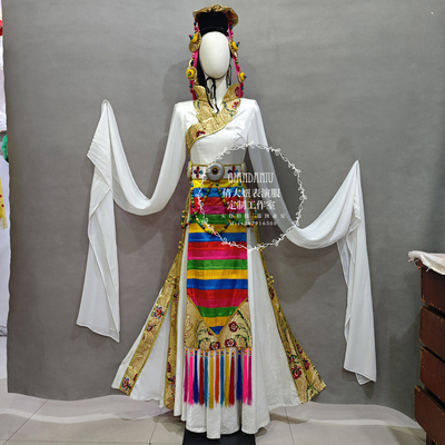 出租藏族白色水袖唐古拉风舞蹈服