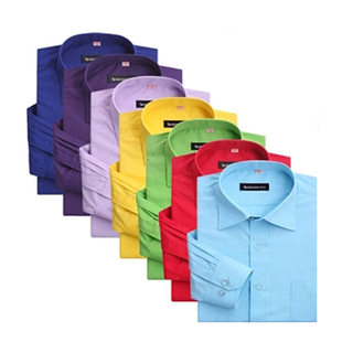 长袖 帅气男衬衫 衬衣纯色彩色秋季 时尚 时髦纯颜色艳色大码 休闲男装