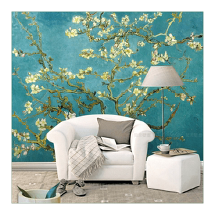 爱朵墙纸墙布梵高大师杏花油画风格壁纸 无缝壁画布 盛开的杏树