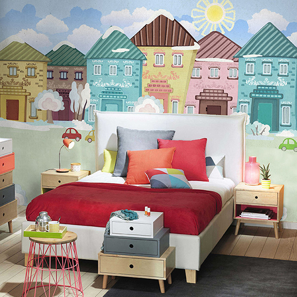 现代简约儿童房书房男孩女孩 托姆小镇 汽车大型定制无缝壁画墙画