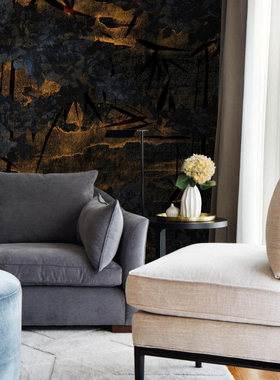 池畔Poolside 现代复古怀旧暗花客厅玄关背景墙纸 个性定制壁画