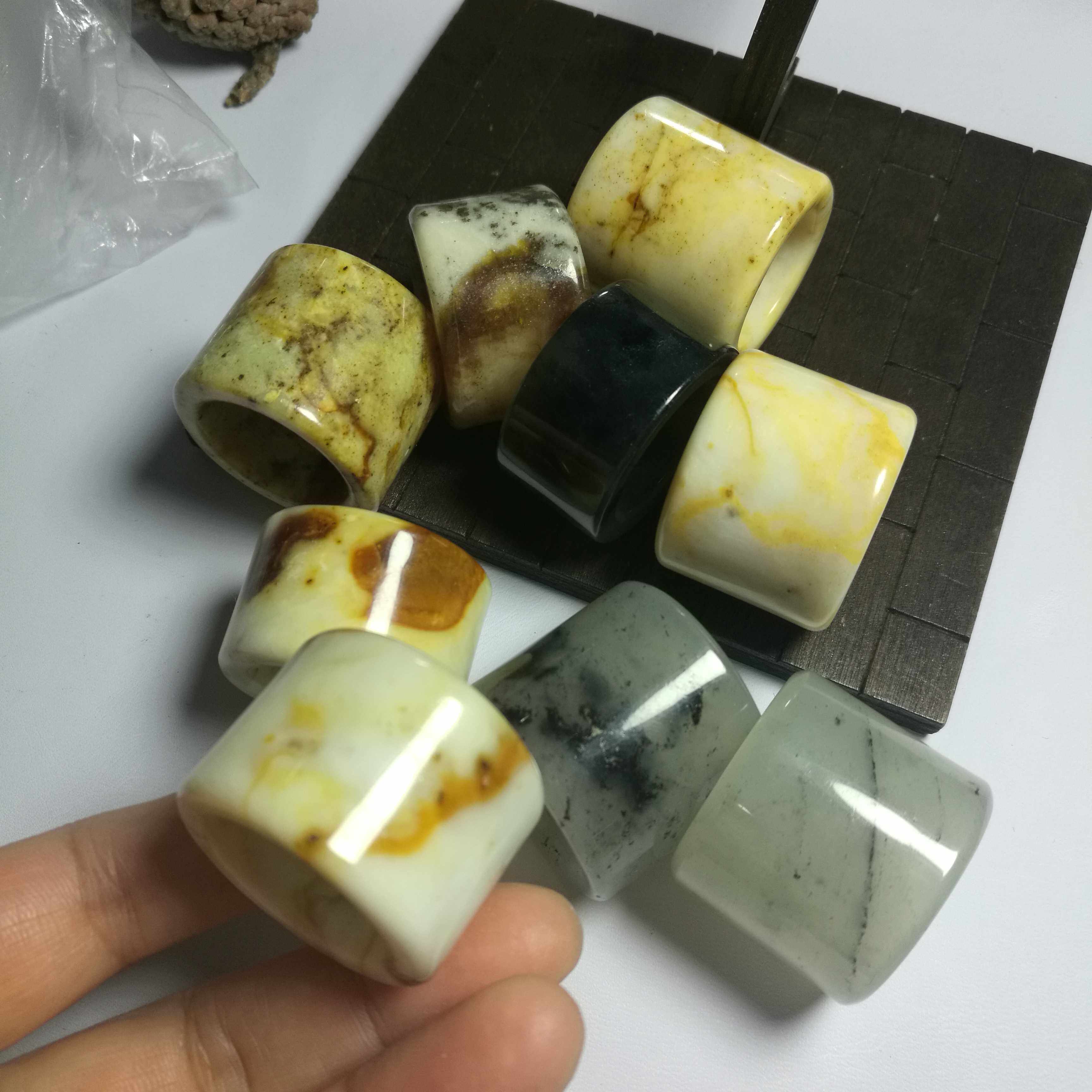 岫玉扳指仿古冰种玉指环男士水墨花玉石戒指指环女款可加工可定做