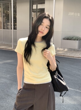 MMC-短袖t恤修身显瘦圆领韩版通勤百搭弹力针织衫短袖T恤61S52057