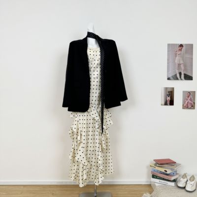 波点连衣裙女春夏显瘦通勤高级感+黑色西装