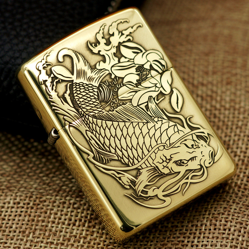 原装正品ZIPPO打火机 黄铜 富贵鱼  荷花鲤鱼 浮雕 官方正版之宝
