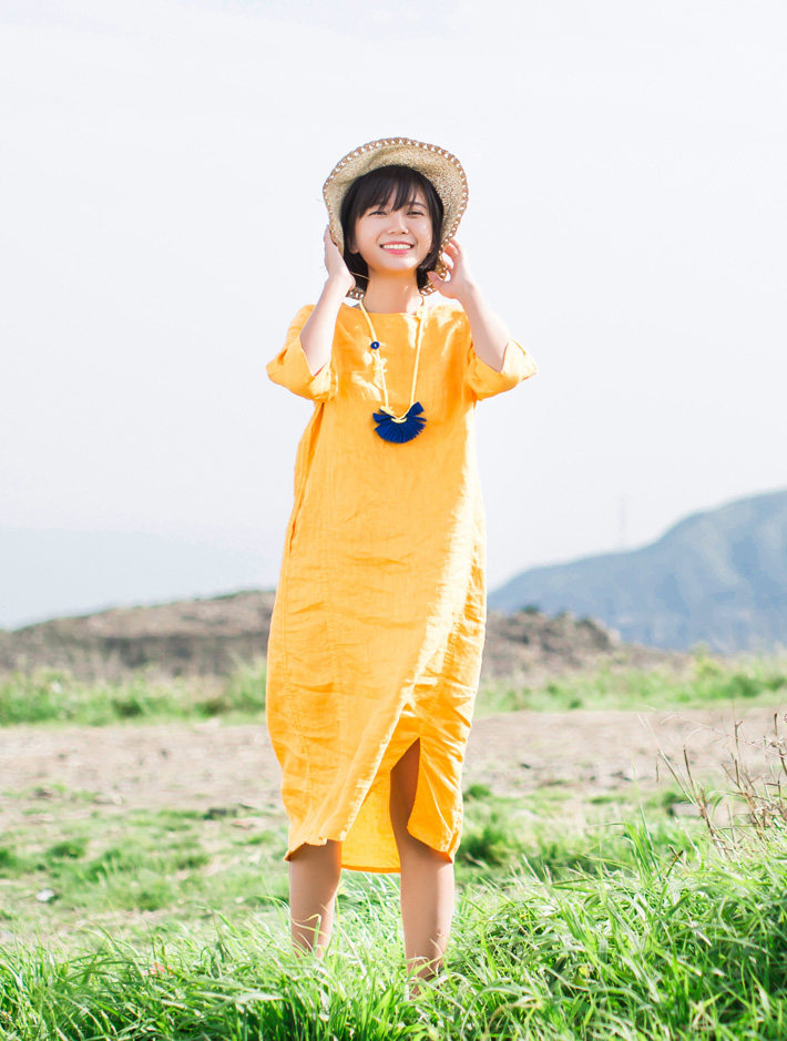 旅行女装2026夏装连衣裙五分袖春秋款连衣裙大码宽松中长款中式群