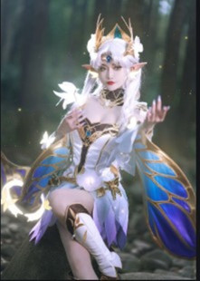 王者cos服荣耀貂蝉星元新版皮肤金色仲夏夜cosplay白色蝴蝶送发冠