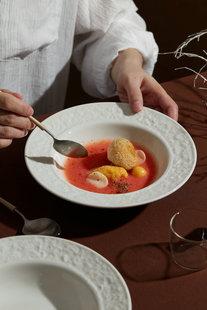 LUZERNE陆升圆形浮雕草帽盘子餐厅宴会牛排盘意面汤盘陶瓷菜盘