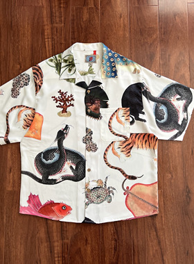 BBB浮世绘拼布风格宽松垂坠夏威夷古巴领印花Aloha shirt短袖衬衫