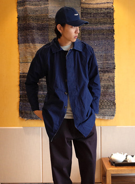 IndigoWhale鲸蓝 植物蓝染斜纹插肩袖风衣外套workwear coat