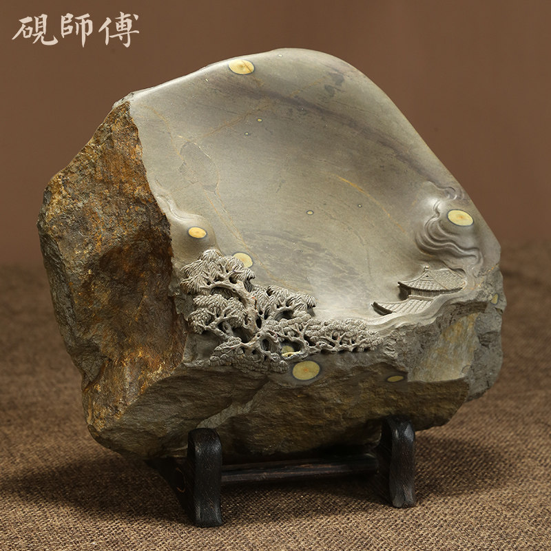 砚师傅  砚台原石天然梁满雄大师工作室出品《松山仙景》梅花坑端砚