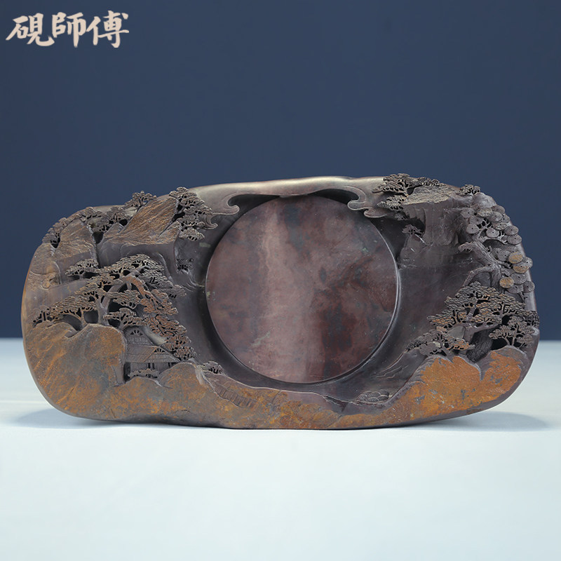砚师傅 肇庆端砚麻子坑原石天然马国富大师作品《松林雅阁》砚台砚石