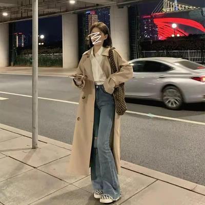 韩系卡其色风衣外套女高级感2025春秋新款英伦风小个子中长款大衣