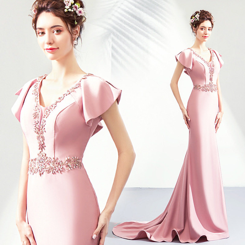 天使的嫁衣时髦显瘦粉色鱼尾敬酒服宴会年会婚纱晚礼服一件代发图片